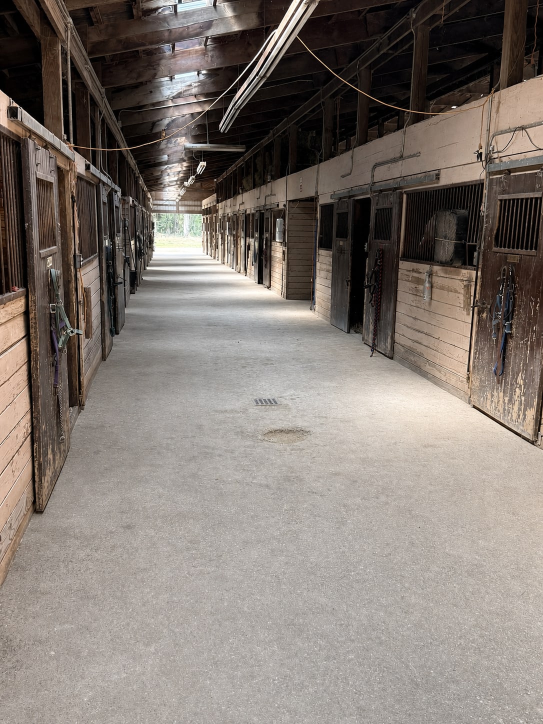 River Vu Farms barn aisle with stalls on both sides